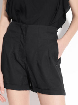 RAREISM - Women Maslin Solid Black Shorts
