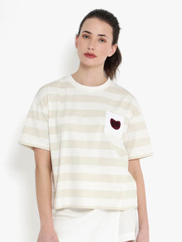RAREISM - Women Prandant Stripes Off White T-Shirt