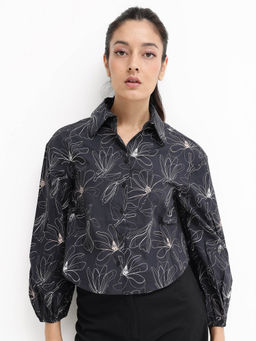 RAREISM - Women Reynosa Floral Printed Black Shirt