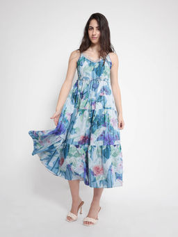 RAREISM - Women Btewart Floral Printed Blue Midi Dress