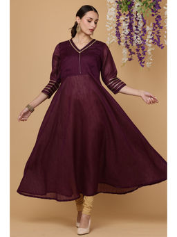 Kaanchie Nanggia - Magenta Solid Flared Kurta With Chudidar (Set of 2)