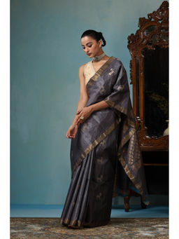 Dusala India - Tulip Handwoven Grey Kosi Silk Mark Saree with Unstitched Blouse
