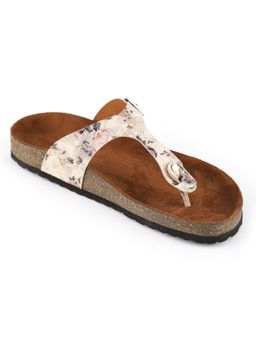 MOZAFIA - Women Cream Flower Printed Sandals
