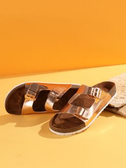 MOZAFIA - Women Rose Gold Lizard Grain Sandals