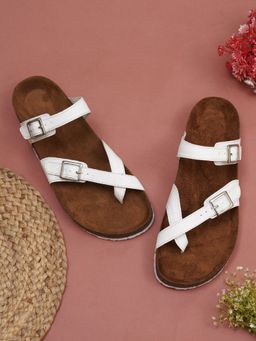 MOZAFIA - Women White Solid One Toe Sandals