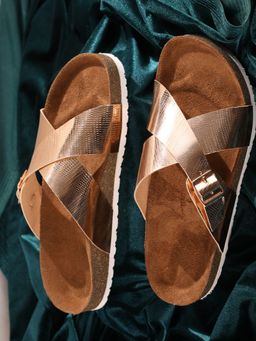 MOZAFIA - Women Gold Lizard Grain Sandals