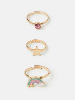 Accessorize London - Girls Multi-Color Rainbow Rings (Pack of 3)