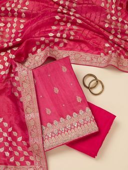 Koskii - Pink Stonework Dola Silk Unstitched Salwar Suit