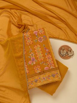 Koskii - Mustard Thread work Georgette Unstitched Salwar Suit