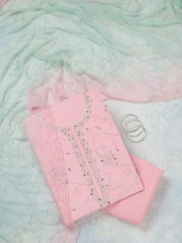 Koskii - Pink Mirrorwork Georgette Unstitched Salwar Suit