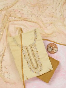 Koskii - Lemon Yellow Cutdana Georgette Unstitched Salwar Suit