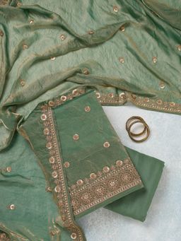 Koskii - Mehndi Green Cording Organza Unstitched Salwar Suit