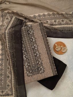 Koskii - Beige Thread work Chanderi Unstitched Salwar Suit