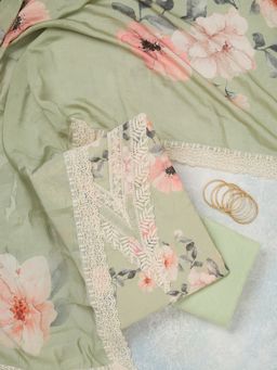 Koskii - Pista Green Thread work Crepe Unstitched Salwar Suit