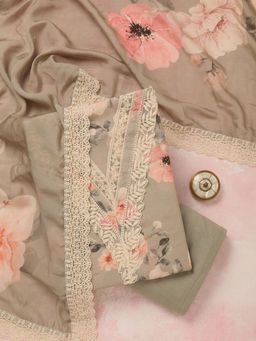 Koskii - Grey Thread work Semi Crepe Unstitched Salwar Suit