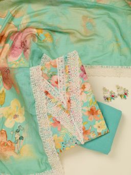 Koskii - Sea Green Thread work Semi Crepe Unstitched Salwar Suit