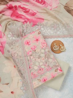 Koskii - Grey Stonework Crepe Unstitched Salwar Suit