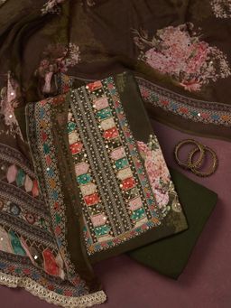 Koskii - Mehendi Cutdana Semi Crepe Unstitched Salwar Suit