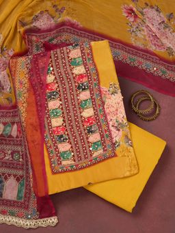 Koskii - Mustard Cutdana Semi Crepe Unstitched Salwar Suit