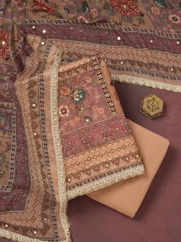 Koskii - Light Brown Cutdana Semi Crepe Unstitched Salwar Suit