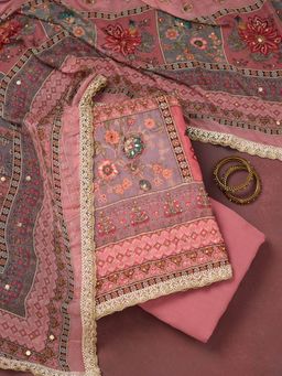 Koskii - Onion Pink Cutdana Semi Crepe Unstitched Salwar Suit