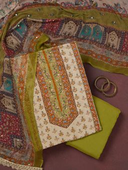 Koskii - Parrot Green Cutdana Semi Crepe Unstitched Salwar Suit