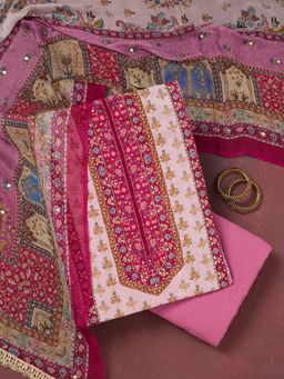Koskii - Onion Pink Cutdana Semi Crepe Unstitched Salwar Suit