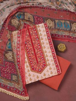 Koskii - Rust Cutdana Semi Crepe Unstitched Salwar Suit