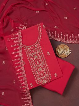 Koskii - Rani Pink Thread work Semi Crepe Unstitched Salwar Suit