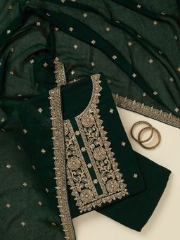 Koskii - Bottle Green Thread work Georgette Unstitched Salwar Suit