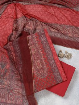 Koskii - Maroon Printed Semi Crepe Unstitched Salwar Suit