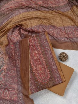 Koskii - Mustard Printed Semi Crepe Unstitched Salwar Suit