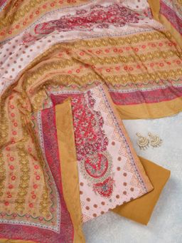 Koskii - Baby Pink Printed Semi Crepe Unstitched Salwar Suit
