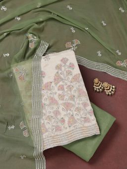 Koskii - Green Zari work Silver Organza Unstitched Salwar Suit