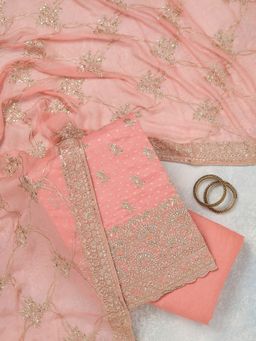 Koskii - Peach embroidered Chinon Unstitched Salwar Suit