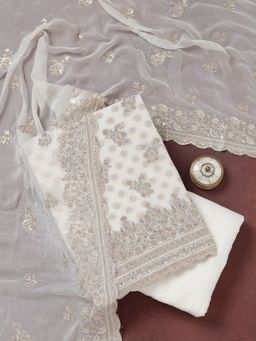 Koskii - White Chinon Unstitched Salwar Suit