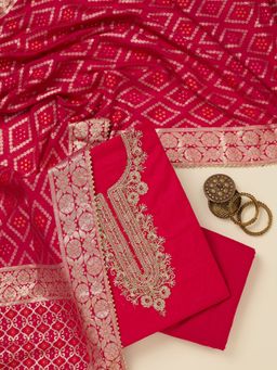 Koskii - Rani Pink Zari work Gold Chanderi Unstitched Salwar Suit