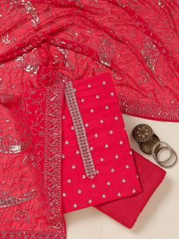 Koskii - Rani Pink Cutdana Semi Crepe Unstitched Salwar Suit