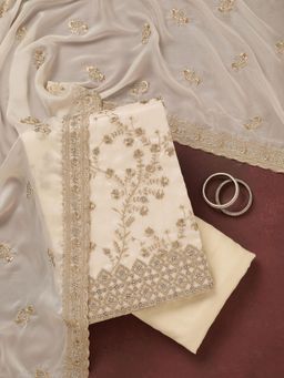 Koskii - Off White Embroidered Semi Crepe Unstitched Salwar Suit