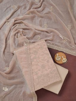 Koskii - Beige Sequins Semi Crepe Unstitched Salwar Suit