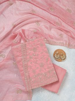 Koskii - Pink Sequins Semi Crepe Unstitched Salwar Suit