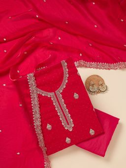 Koskii - Rani Pink Zardozi Gold Semi Crepe Unstitched Salwar Suit