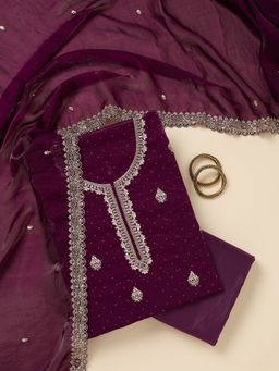 Koskii - Purple Zardozi Gold Semi Crepe Unstitched Salwar Suit
