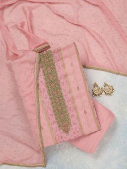 Koskii - Baby Pink Zari work Gold Organza Unstitched Salwar Suit