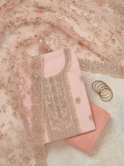 Koskii - Peach Embellished Organza Unstitched Salwar Suit