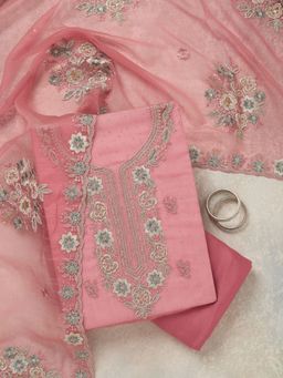 Koskii - Onion Pink Organza embellished Unstitched Salwar Suit