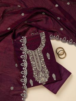 Koskii - Wine Cutdana Soft Raw Silk Unstitched Salwar Suit