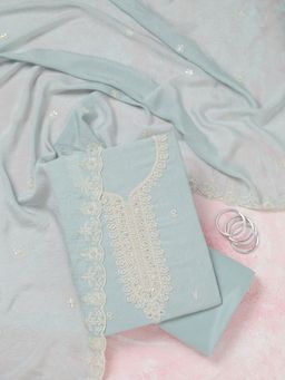 Koskii - Sea Green Pearl Work Soft Raw Silk Unstitched Salwar Suit