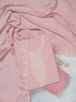 Koskii - Pink Pearl Work Soft Raw Silk Unstitched Salwar Suit
