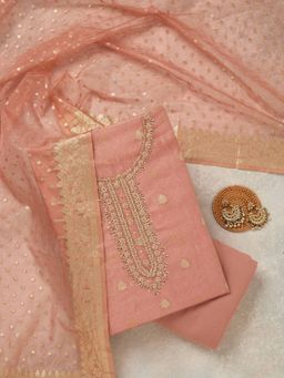 Koskii - Peach Pearl work Tissue Unstitched Salwar Suit